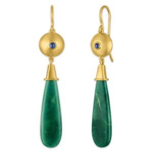 Blue Sapphire and Chrysoprase Bulla Drop Earrings