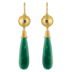 Blue Sapphire and Chrysoprase Bulla Drop Earrings