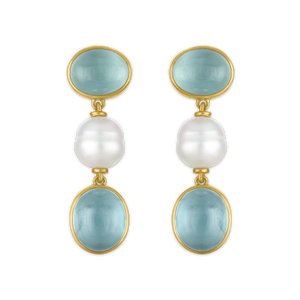 Aquamarine and South Sea Pearl Hall Earrings