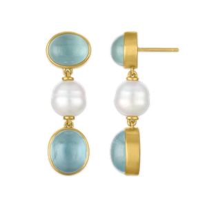 Aquamarine and South Sea Pearl Hall Earrings