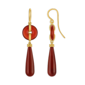 Carnelian Discus Drop Earrings