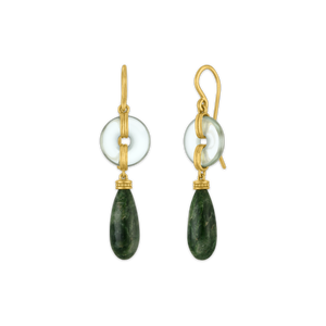 Prasiolite and Jade Discus Drop Earrings