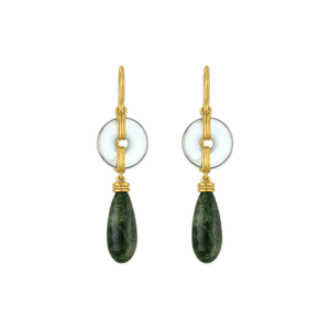 Prasiolite and Jade Discus Drop Earrings
