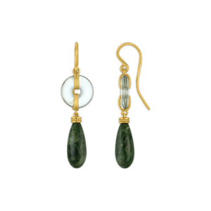 Prasiolite and Jade Discus Drop Earrings