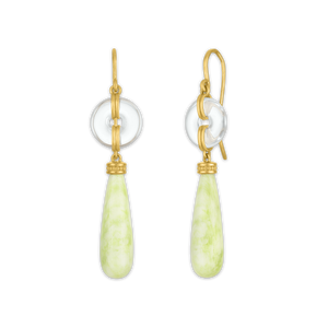 Rock Crystal and Serpentine Discus Drop Earrings