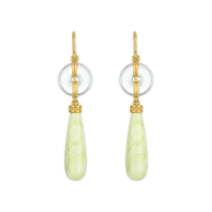 Rock Crystal and Serpentine Discus Drop Earrings