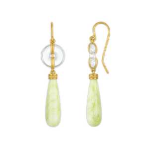 Rock Crystal and Serpentine Discus Drop Earrings