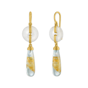 Small Frosted Rock Crystal Discus and Beryl Drop Earrings