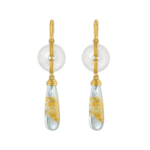 Small Frosted Rock Crystal Discus and Beryl Drop Earrings