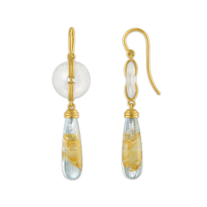 Small Frosted Rock Crystal Discus and Beryl Drop Earrings