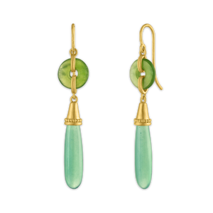 Baby Jade and Chalcedony Discus Drop Earrings
