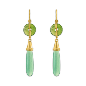 Baby Jade and Chalcedony Discus Drop Earrings
