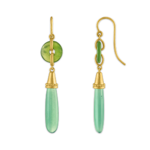 Baby Jade and Chalcedony Discus Drop Earrings