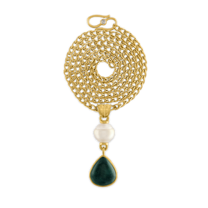 Golden South Sea Pearl and Green Tourmaline Tear Pendant