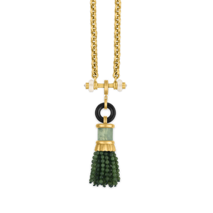 Onyx, Prehnite, and Jade Brush Pendant