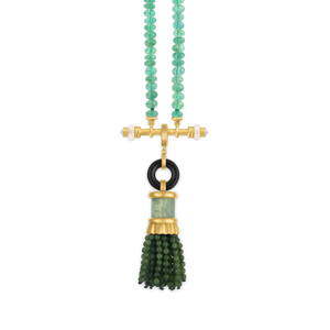Onyx, Prehnite, and Jade Brush Pendant