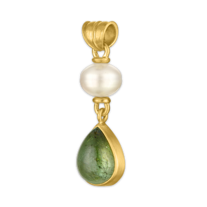 South Sea Pearl and Medium Green Tourmaline Tear Pendant