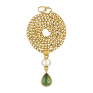 South Sea Pearl and Medium Green Tourmaline Tear Pendant