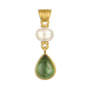 South Sea Pearl and Medium Green Tourmaline Tear Pendant