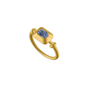 Emerald Cut Blue Sapphire Capsa Ring