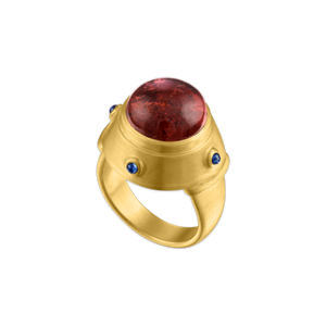 Rose Tourmaline and Blue Sapphire Yia Yia Ring