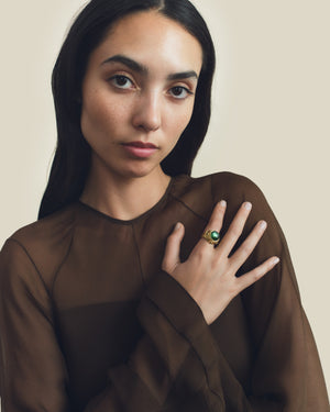 Green Tourmaline and Blue Sapphire Yia Yia Ring