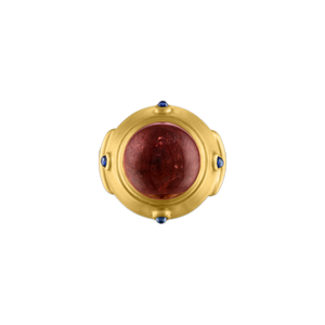 Rose Tourmaline and Blue Sapphire Yia Yia Ring