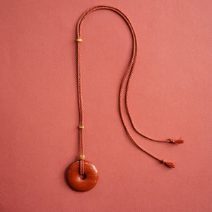 Persimmon Twisted Silk Cord Red Jasper Discus Necklace