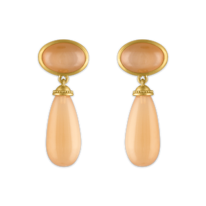 Peach Moonstone Granulated Amphora Earrings