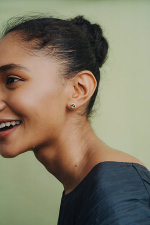 Green Tourmaline Granulated Stud Earrings
