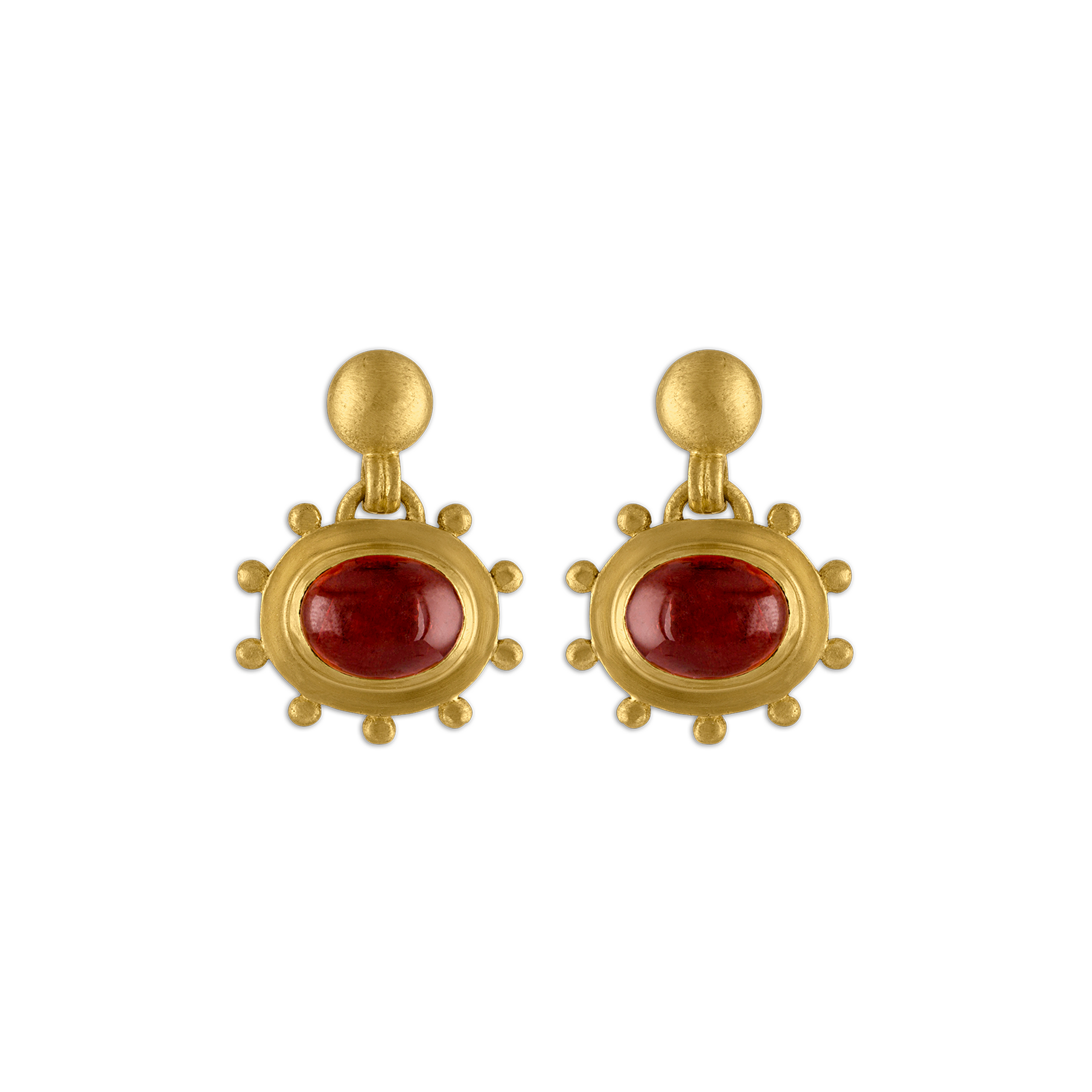 Large Granulated Garnet Bell Earrings