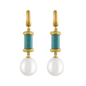 Turquoise and South Sea Pearl Tropaion Earrings