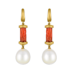 Antique Coral and South Sea Pearl Tropaion Earrings