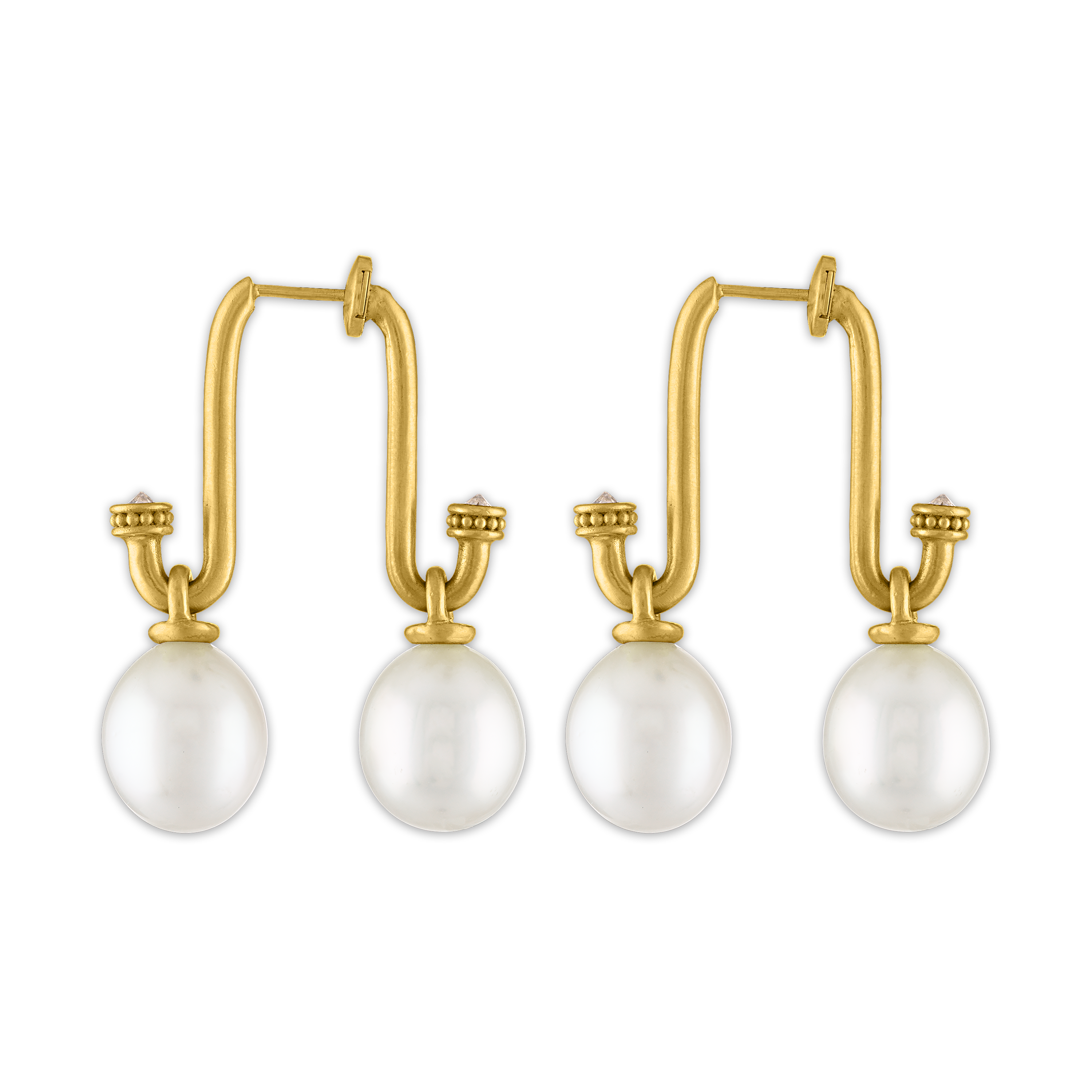 Small South Sea Pearl and Old Mine Diamond Tuba Earrings