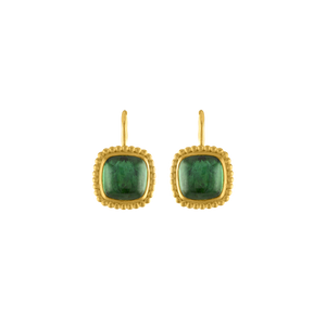Green Tourmaline Granulated Cushion Hook Earrings