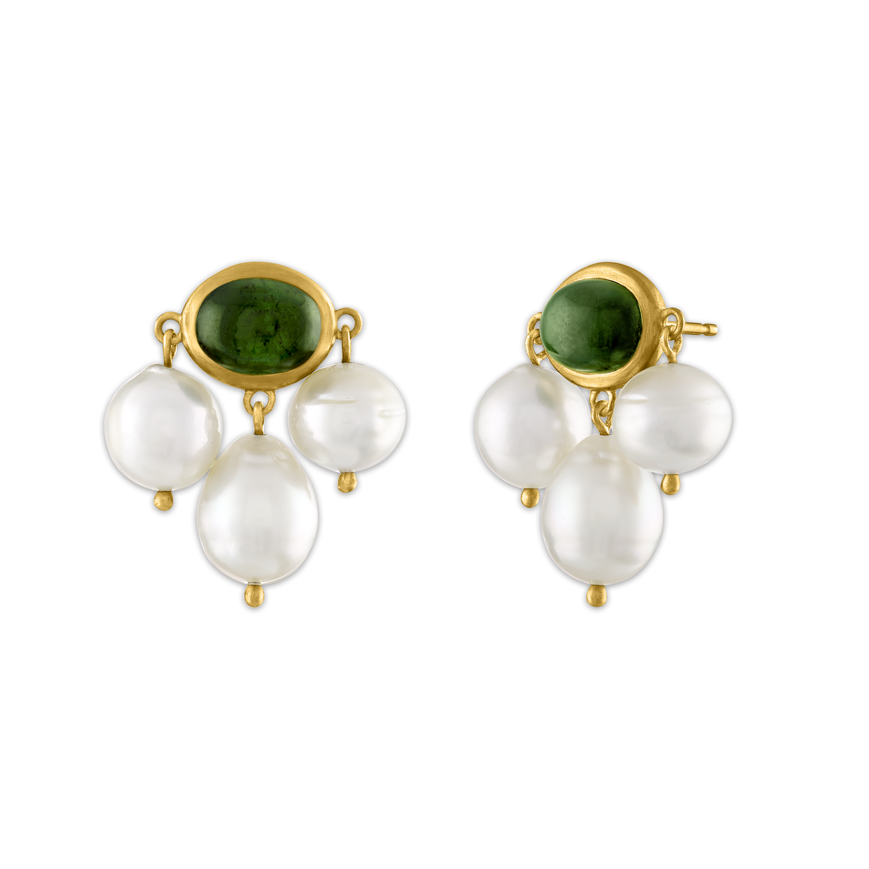 Green Tourmaline and South Sea Pearl Unda Stud Earrings