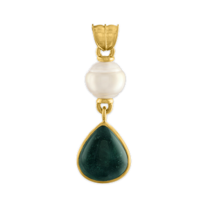 Golden South Sea Pearl and Green Tourmaline Tear Pendant